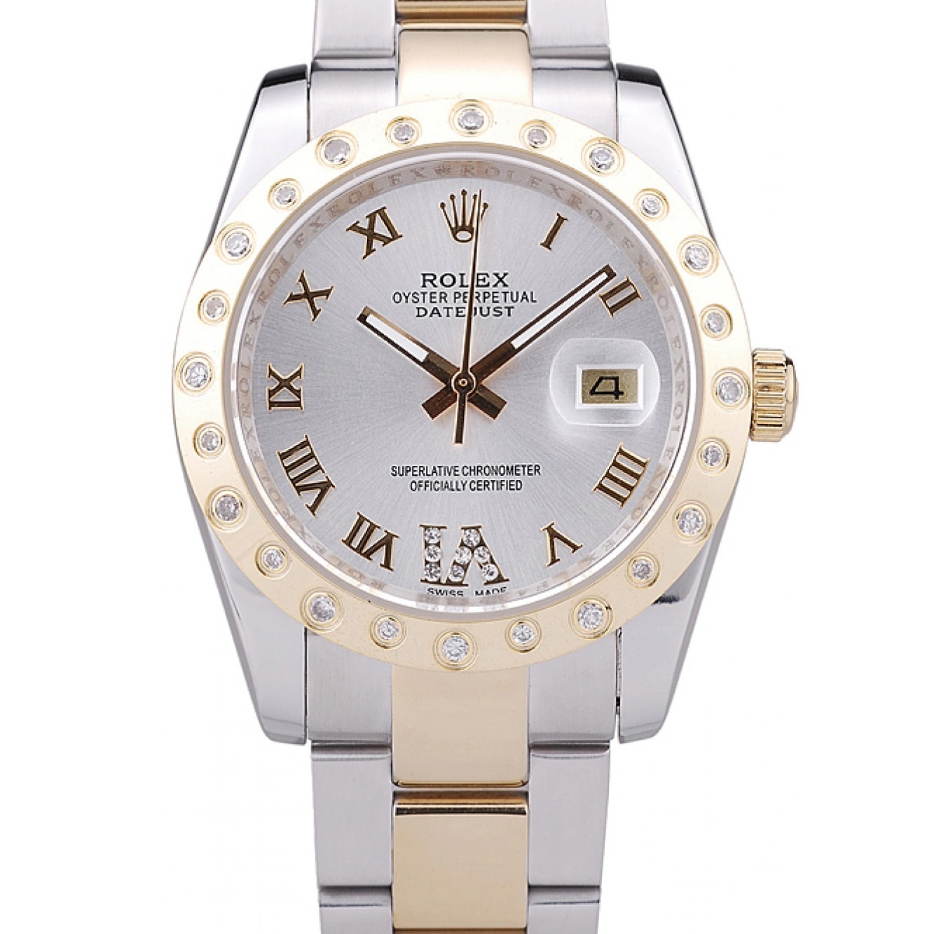 Aaa replica watch Dial Rolex Diamond Bezel Datejust 7464 White 0727